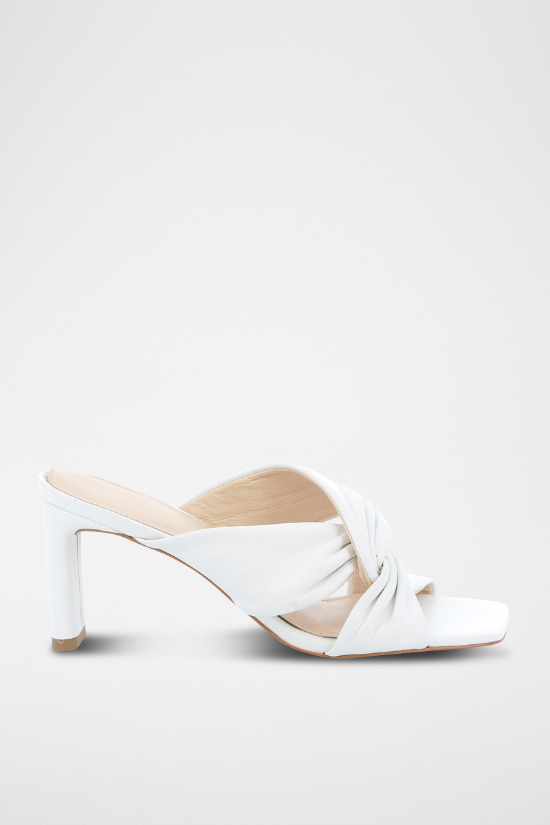 Mules à talons en cuir Elegance - Blanc - 02 - 32779207