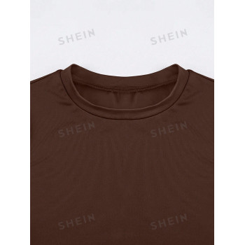 SHEIN EZwear T-shirt unicolore d'été pour femme à encolure ronde, à manches courtes, ajusté et décontracté - 35377737