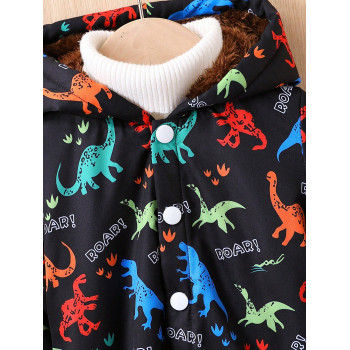 Bébé Garçon Manteau À Capuche Imprimé Dinosaure À Doublure En Tissu Duveteux Sans Pull - 22141059