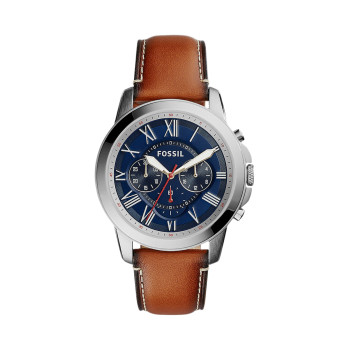 Montre à quartz en cuir - Chronographe - Marron et bleu - 02 - 32893267