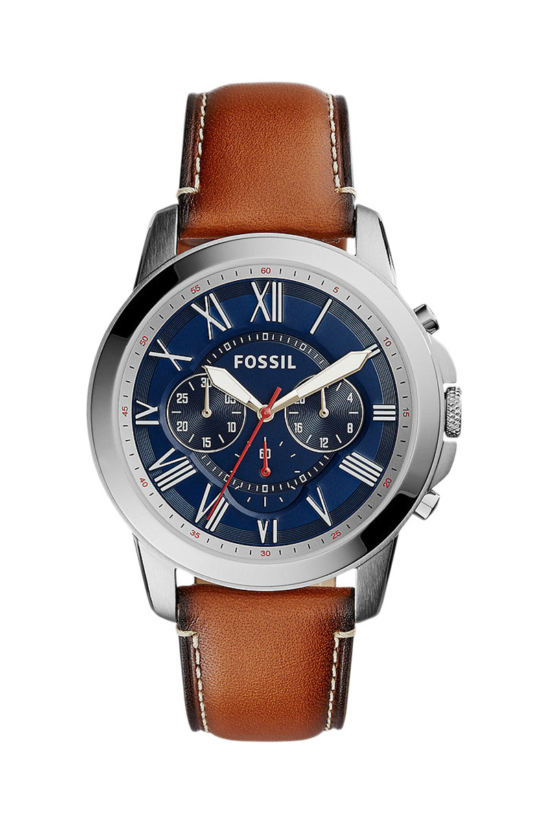 Montre à quartz en cuir - Chronographe - Marron et bleu - 02 - 32893267