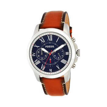 Montre à quartz en cuir - Chronographe - Marron et bleu - 02 - 32893267