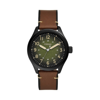 Montre à quartz en cuir - Marron et noir - 02 - 32893398