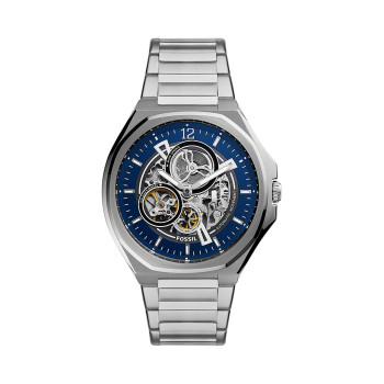 Montre automatique en acier - Argenté et bleu marine - 02 - 32893527