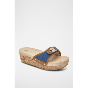 Mules compensées Pescura Wedge Reese - Bleu denim et cognac - 02 - 32898040