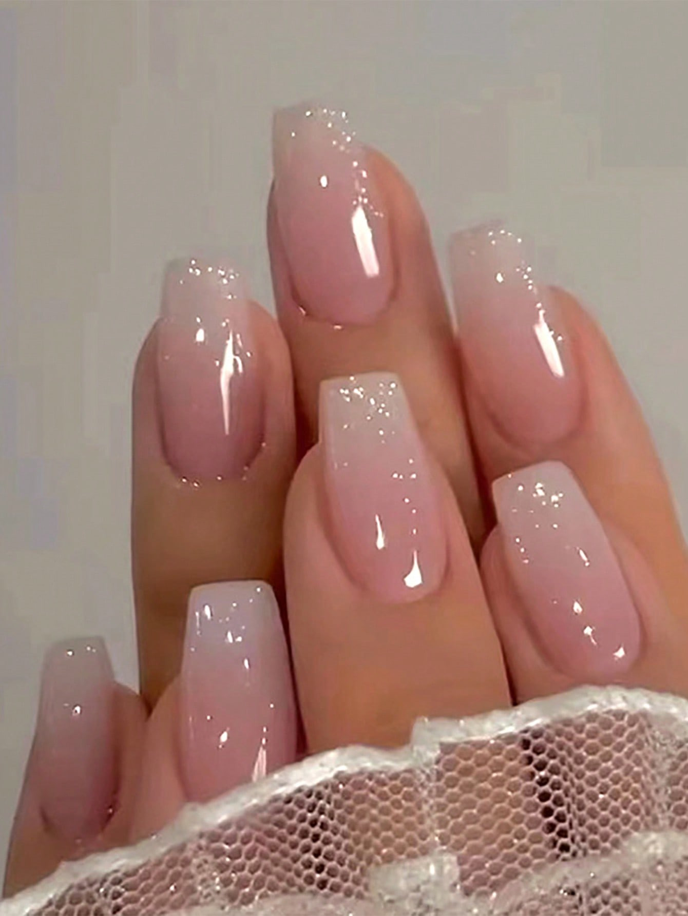 24 pièces/set Faux ongles stylés en forme de T moyens-longs pour adolescentes, couleur dégradée rose avec paillettes, ensemble d'art d'ongle de style Ins doux pour femmes - 36821096