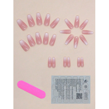 24 pièces/set Faux ongles stylés en forme de T moyens-longs pour adolescentes, couleur dégradée rose avec paillettes, ensemble d'art d'ongle de style Ins doux pour femmes - 36821096