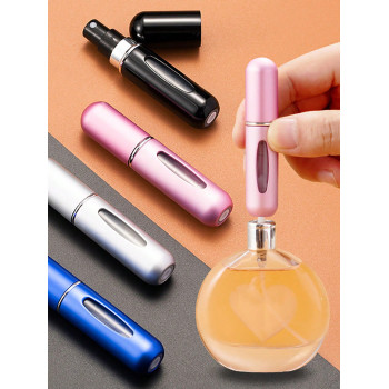 1 pièce Bouteille de parfum rechargeable en aluminium 5 ml, type de pression inférieure avec pression et pulvérisation répétées, forme semblable à un rouge à lèvres avec fenêtre visible, portable pour les voyages et les vols en avion - 35690851