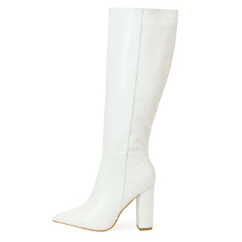 Bottes De Mode Femme Blanc Élégant Motif Crocodile , Style Classique Avec En Relief De Crocodile Zippé - 10762473