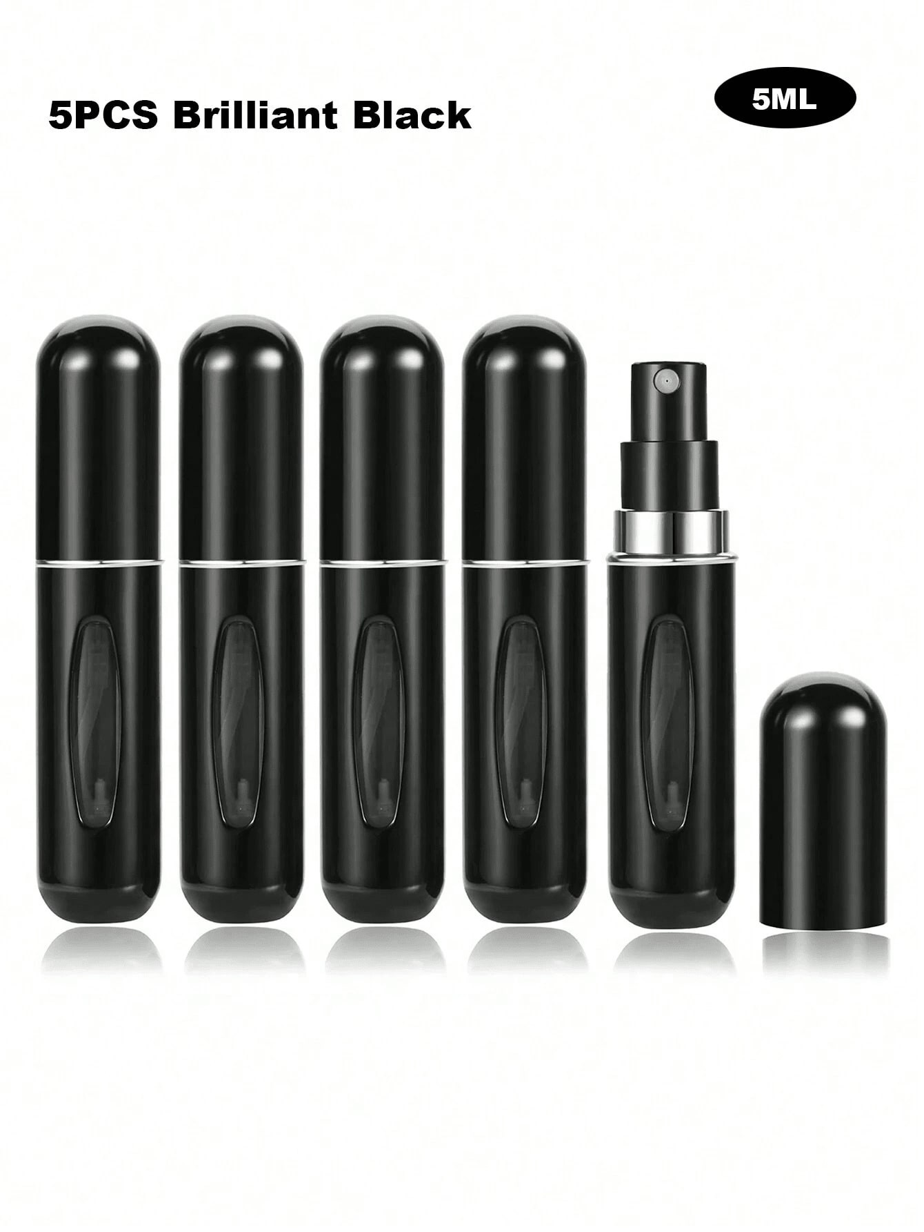 5 pièces 5ml Bouteille de parfum portable rechargeable pour voyage, distributeur d'atomiseur de taille de voyage, contenant de parfum de poche pour sa eau de fête, cadeau d'ami, cadeau d'anniversaire. (Brilliant Black) - 37690051