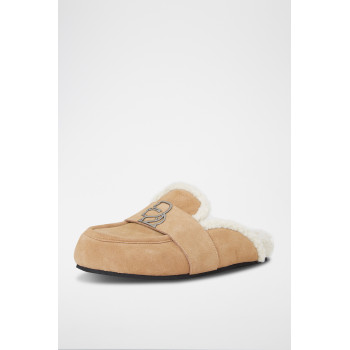 Mules fourrées en nubuck - Camel - 02 - 32926219