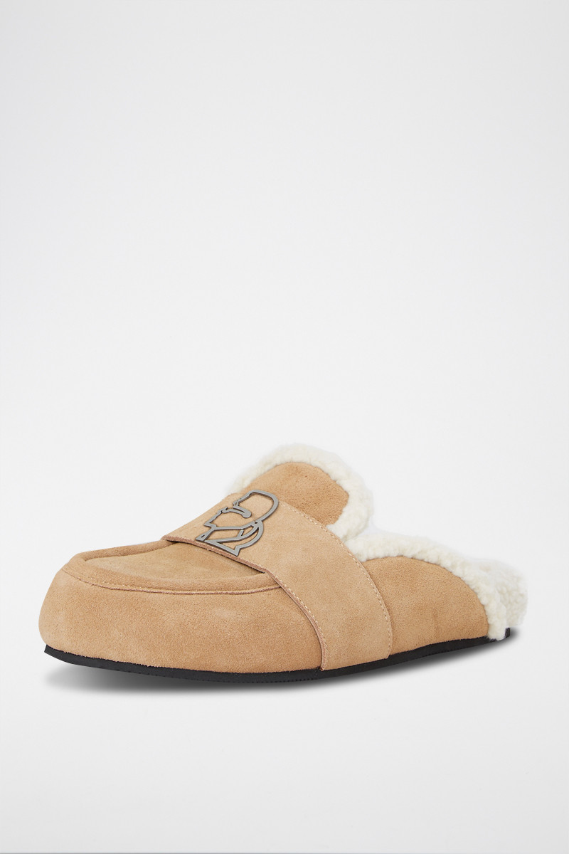 Mules fourrées en nubuck - Camel - 02 - 32926219