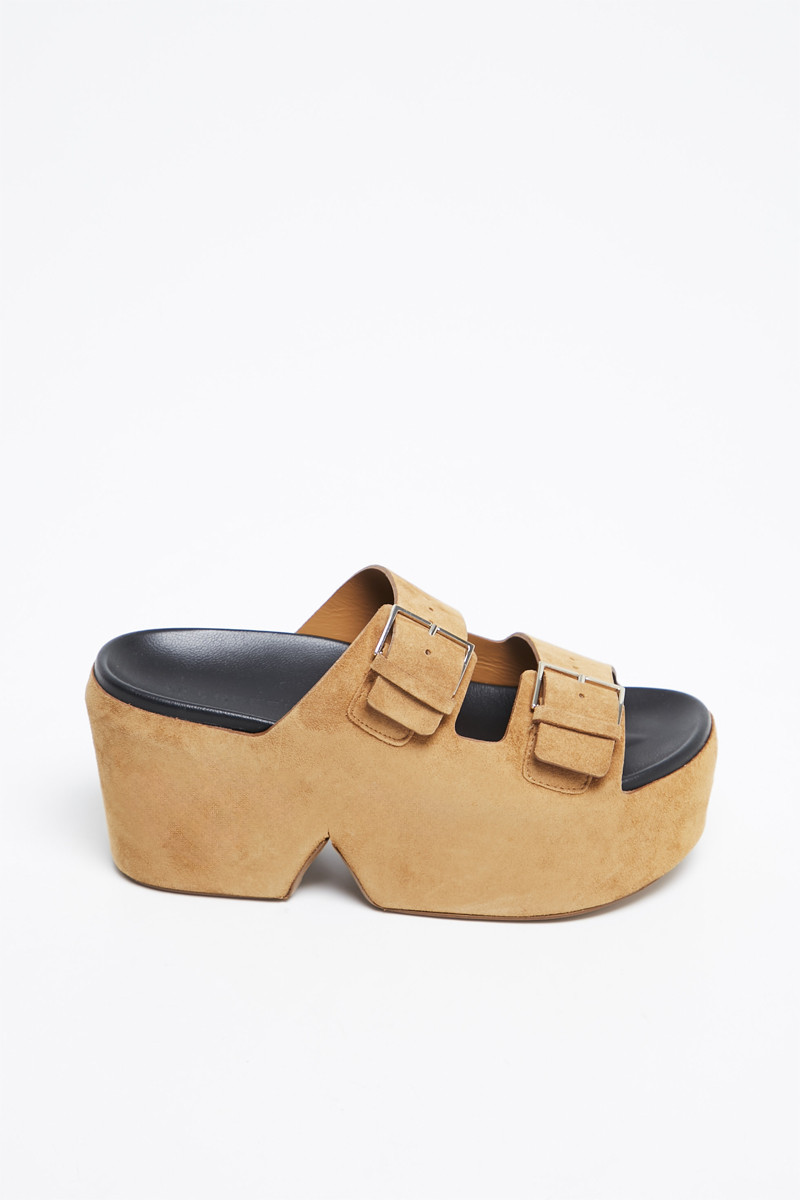 Mules à talons en croûte cuir nubuck - Beige - 02 - 32088260