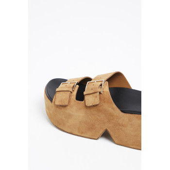 Mules à talons en croûte cuir nubuck - Beige - 02 - 32088260