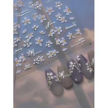 1 feuille Autocollants d'art d'ongle de fleur japonaise en 5D en diamant, élégants autocollants de décoration d'ongle autocollants auto-adhésifs, accessoires de décoration d'ongle DIY - 37031037