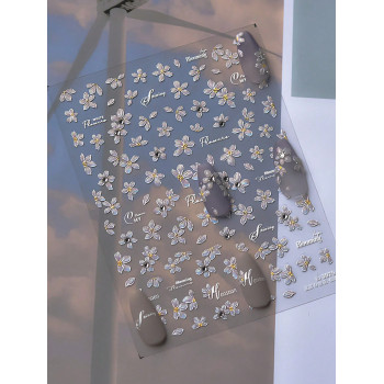 1 feuille Autocollants d'art d'ongle de fleur japonaise en 5D en diamant, élégants autocollants de décoration d'ongle autocollants auto-adhésifs, accessoires de décoration d'ongle DIY - 37031037