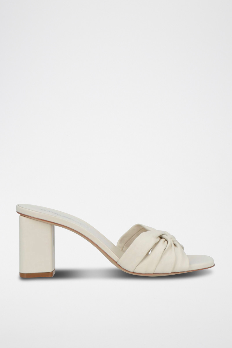 Mules à talons en cuir de mouton - Beige - Emporio Armani - 02 - 32953198