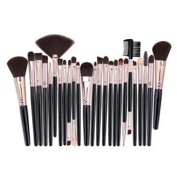 Set de 26 pinceaux professionnels vegan - Noirs & rose gold - Teint, yeux & lèvres - 03 - 26765578