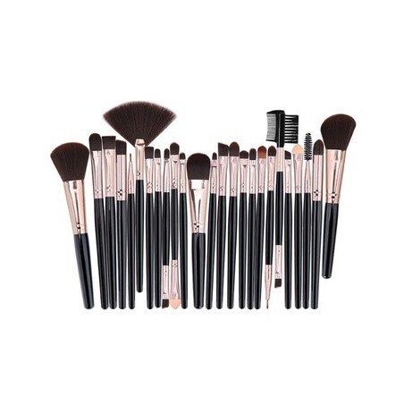 Set de 26 pinceaux professionnels vegan - Noirs & rose gold - Teint, yeux & lèvres - 03 - 26765578